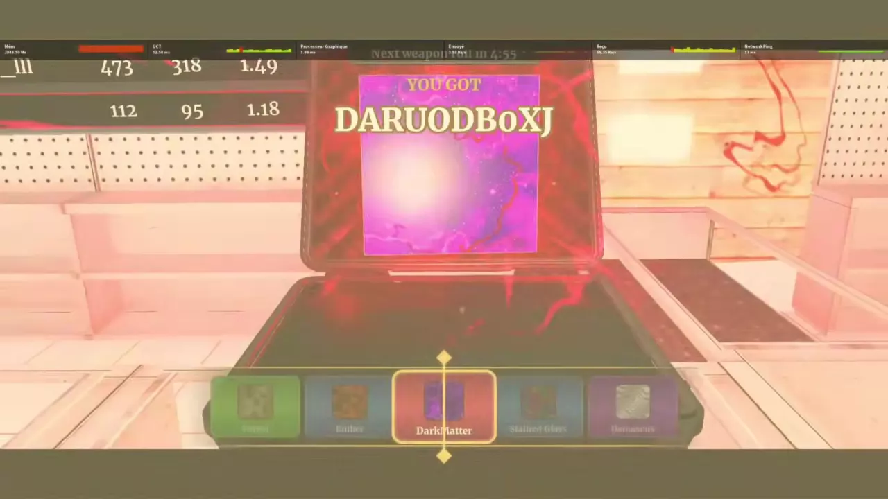 DarkMatter highlighted beneath the gold pointer on the camo case result screen.